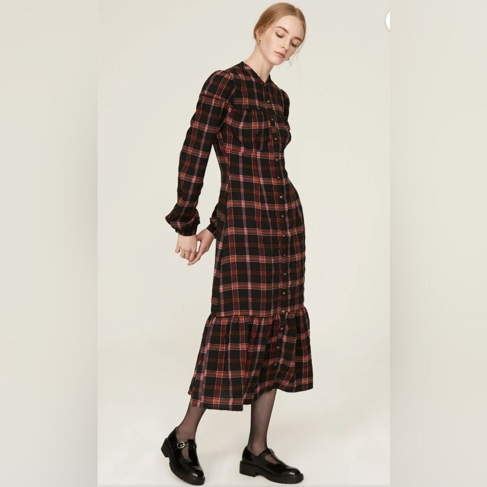 Pamela Love x RTR Maroon Plaid Shirtdress - Size M / Pit to Pit 18”‎ - Picture 2 of 11